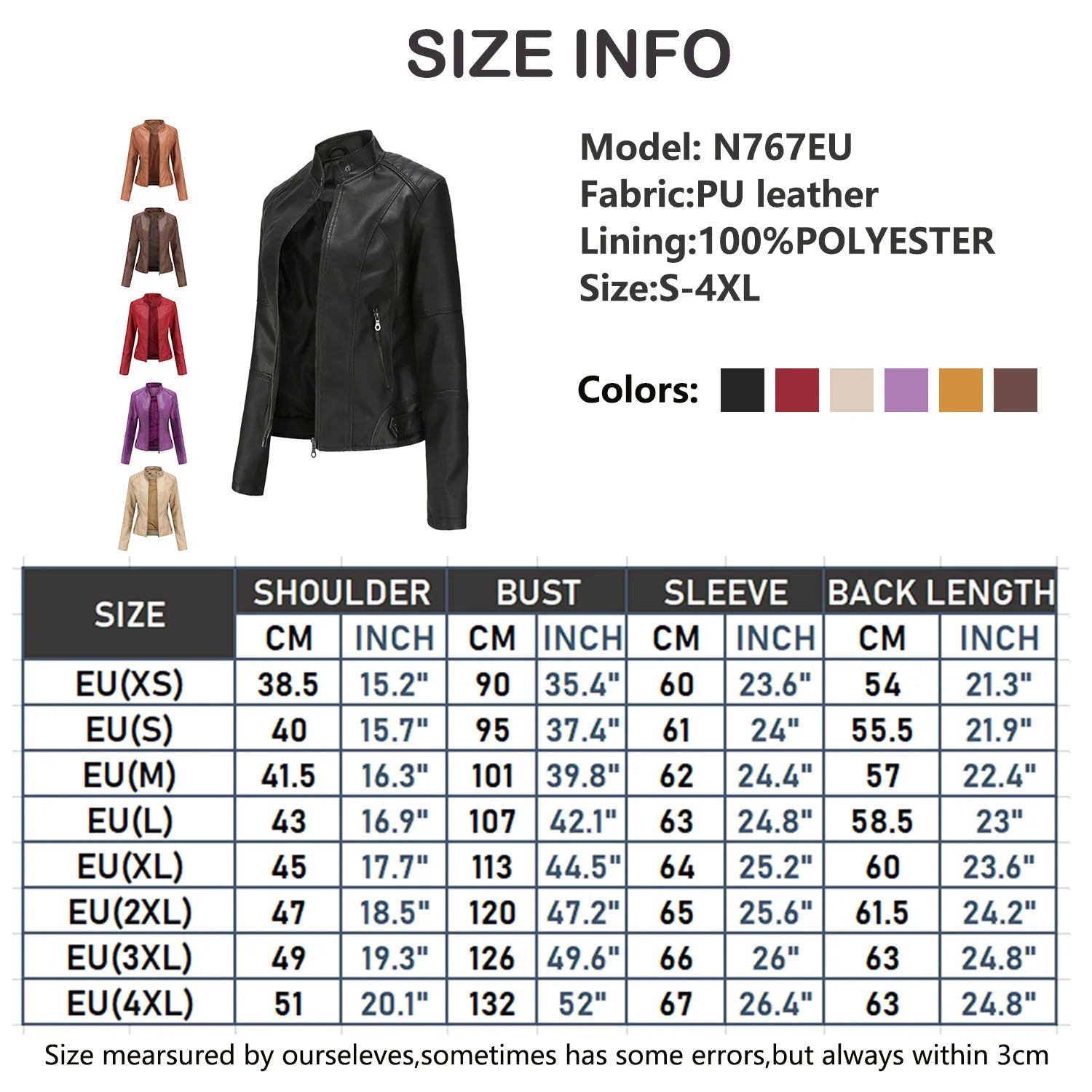 Women Moto Biker Zipper Jacket 2024 Faux Leather Jacket Women Spring Autumn Coat Black Brown Red Purple Navy Coffee Black XS 4XL Viralgem Store