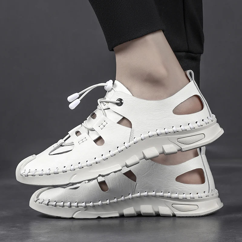 Summer High Quality Men's Fashion Trend Sandals Outdoor Breathable Massage Sole Anti slip Sandals Men's White Sandals Leather Viralgem Store