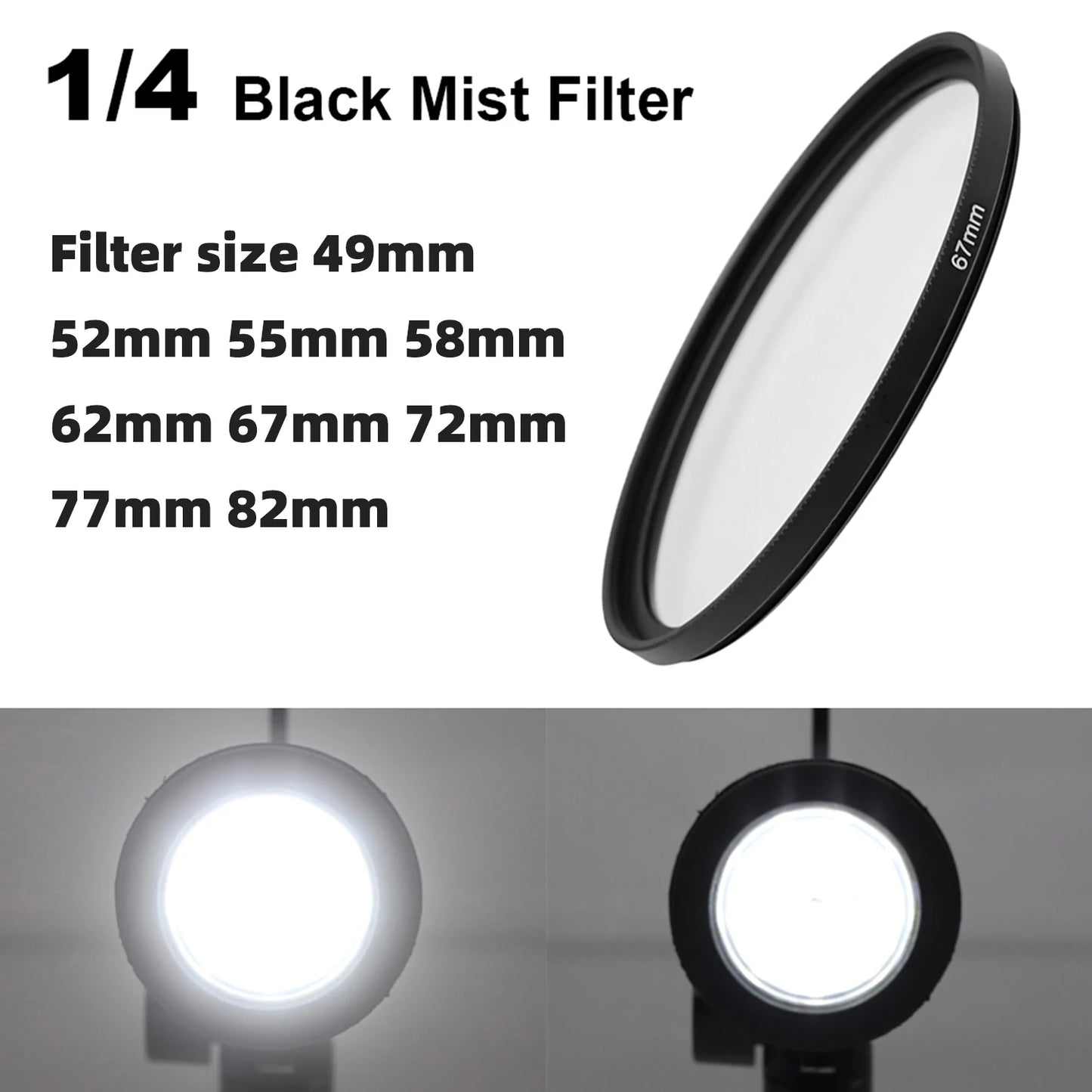 1/4 Black Soft Camera Lens Filters Shoot Beautiful Portrait Filters Filters for 49mm-82mm Canon Nikon Sony Camera Lenses