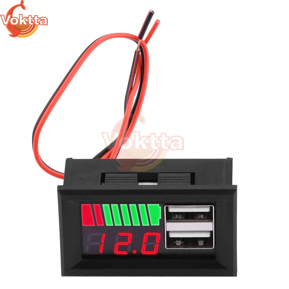 12V Lead-acid Battery 3S 11.1V-12.6V Lithium Battery Level Indicator LED Digital Display Voltmeter Dual USB Voltage Tester Viralgem Store