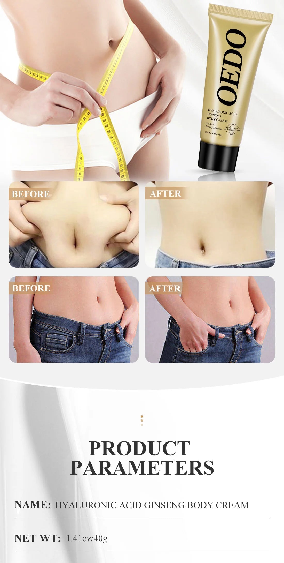 【Local Shipping】 Hyaluronic Acid Ginseng Anti Cellulite Shaping Create Body Shaping Cream Fat Burning Belly Skin Tighten Cream Viralgem Store