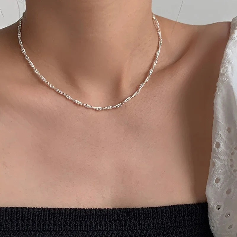 925 Sterling Silver Double Layer Snake Bone Chain Necklace for Women's Sweet Temperament Round Bear Neckchain Fashion Jewelry