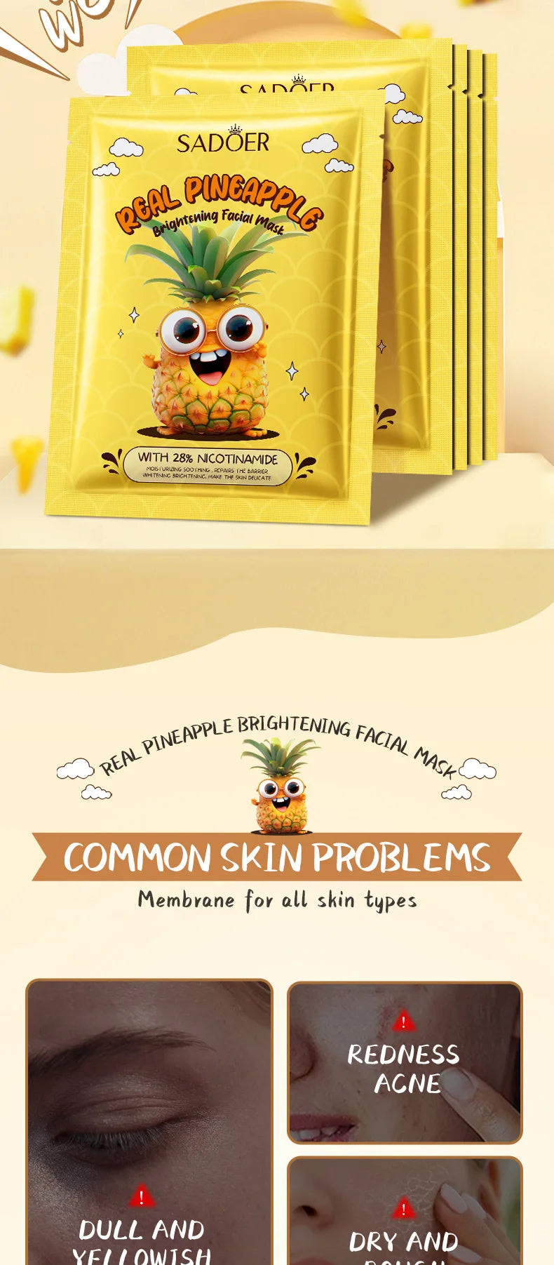 8pcs SADOER Fresh Fruits Face Mask Facial skincare Moisturizing Brightening Firming Hydrating Facial Masks for Face Skin Care Viralgem Store