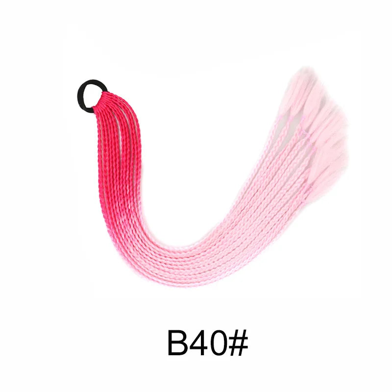 24Inch Synthetic Gradient  Colored Braided Ponytail Hair Extension Elastic Rubber Band Braiding Ponytail for Girl Women Viralgem Store