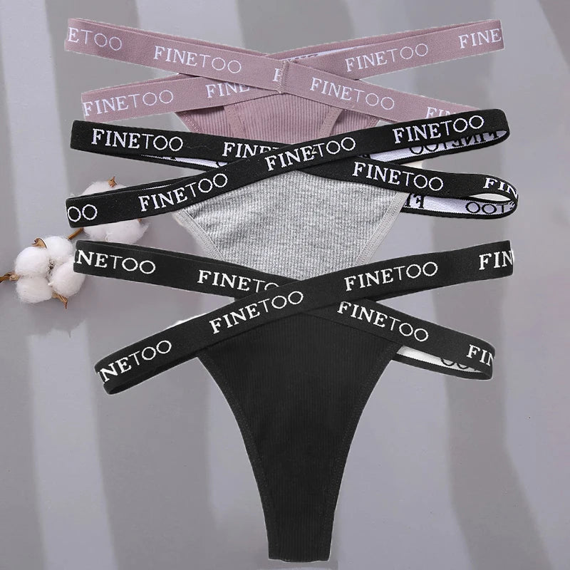 3PCS/Set Cross Strap G-String Cotton Panties Women Sexy High Waist Women's Panties FINETOO Letter Waisted Panty Lingerie M-XL
