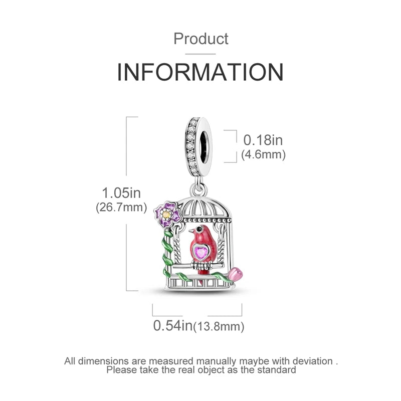 100% 925 Silver Parrot Hummingbird Owl Birds Fashion Design Charms Beads 3mm DIY Fine Jewelry Gifts Making Viralgem Store