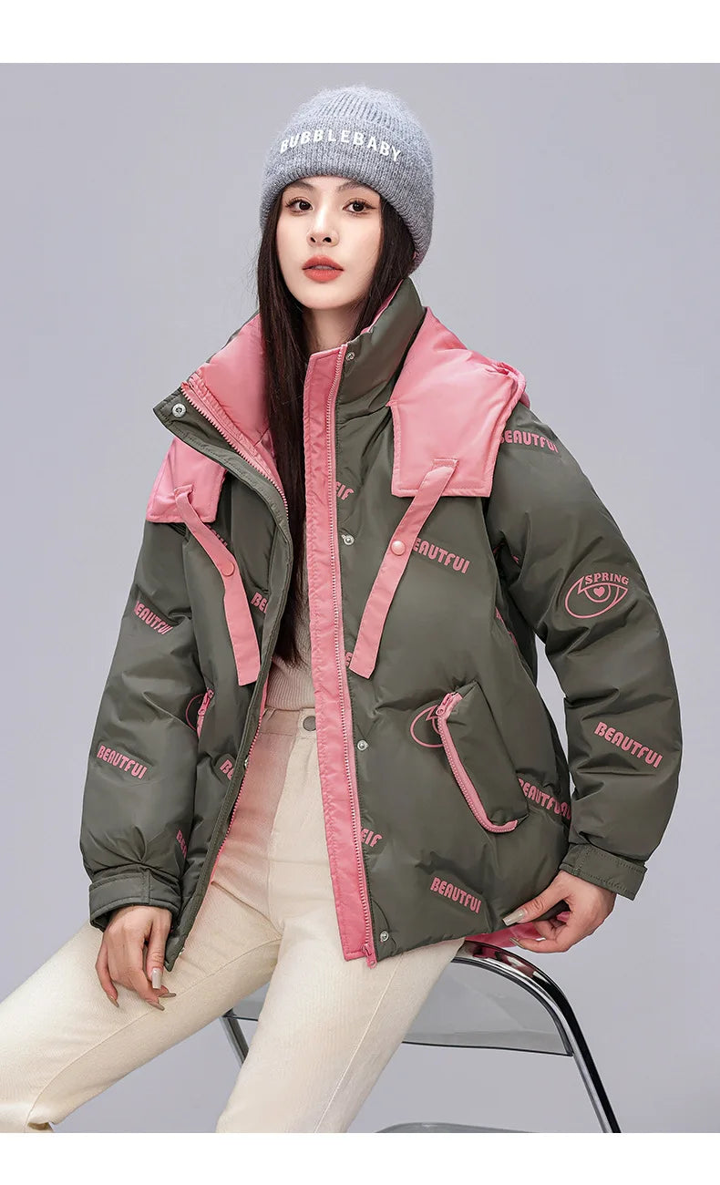 Women Pink Gothic Hoodies Parka 90s Vintage Jacket Overcoat Warm Thicken Coat Harajuku Padded Jacket Clothes Winter Autumn 2024