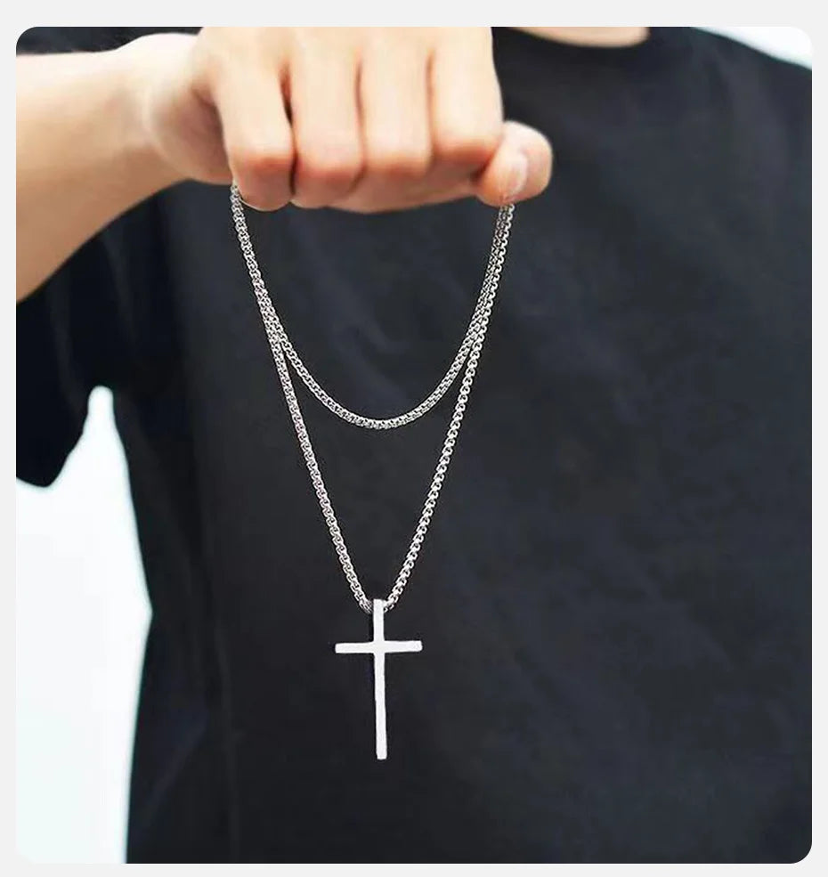 Vnox Cross Necklace for Men Women, Silver Color Plain Cross Pendant Collar with Stainless Steel Box Chain Viralgem Store