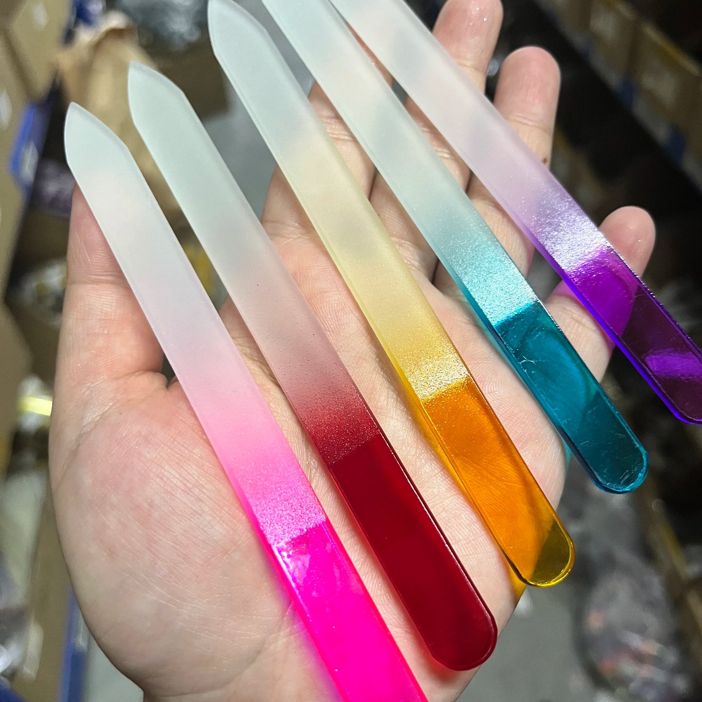 5pcs Glass Nail File Fingernail Files For Natural Nail Double-Sided Ombre Etched Travel Filer Professional Manicure Nail Tools *