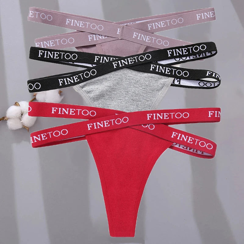 3PCS/Set Cross Strap G-String Cotton Panties Women Sexy High Waist Women's Panties FINETOO Letter Waisted Panty Lingerie M-XL