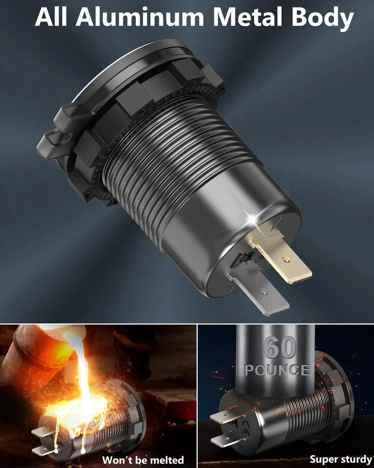 12V/24V USB Car Charger Power Socket with Switch PD and QC3.0 Fast Charging Charger for Car RV Boats Motorcycle