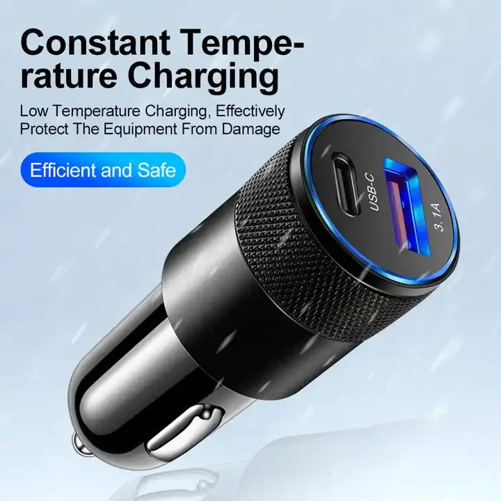 3.1A USB Car Charger Aluminum Alloy PD Fast Charging for Mobile Phone Tablet 15W Dual Port Car Charger Adapter Fast Car Charger