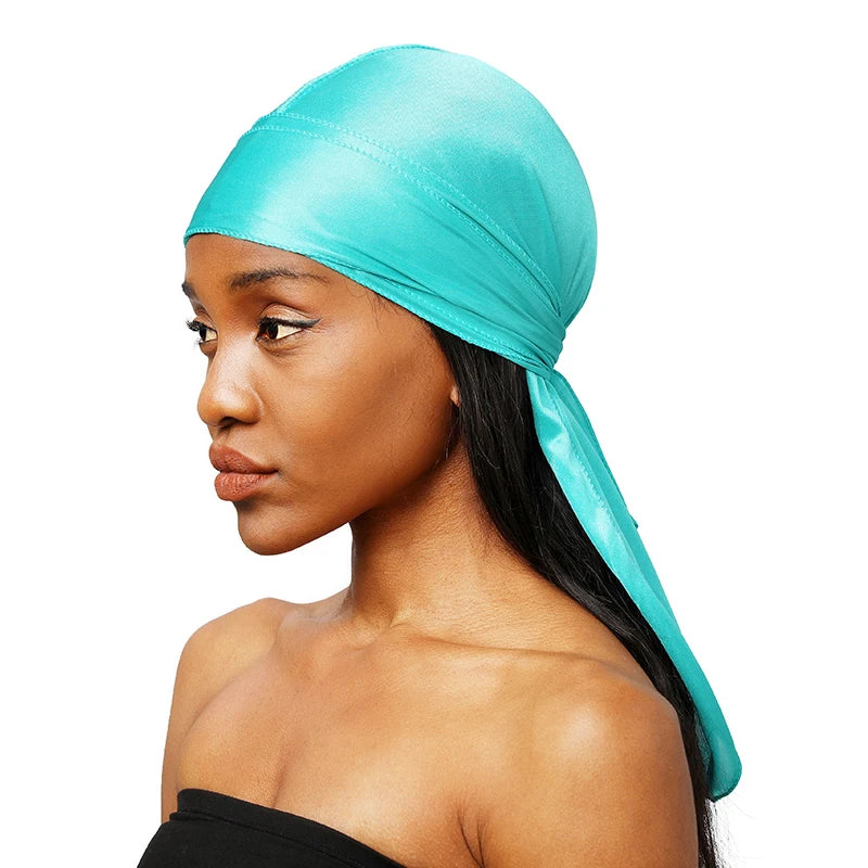 Unisex Silky Long Tail Durag Pirate Hat Turban Fashion Headwraps Cap Bandana Women Men Headwear Caps Hijab Hair Accessories  ﻿