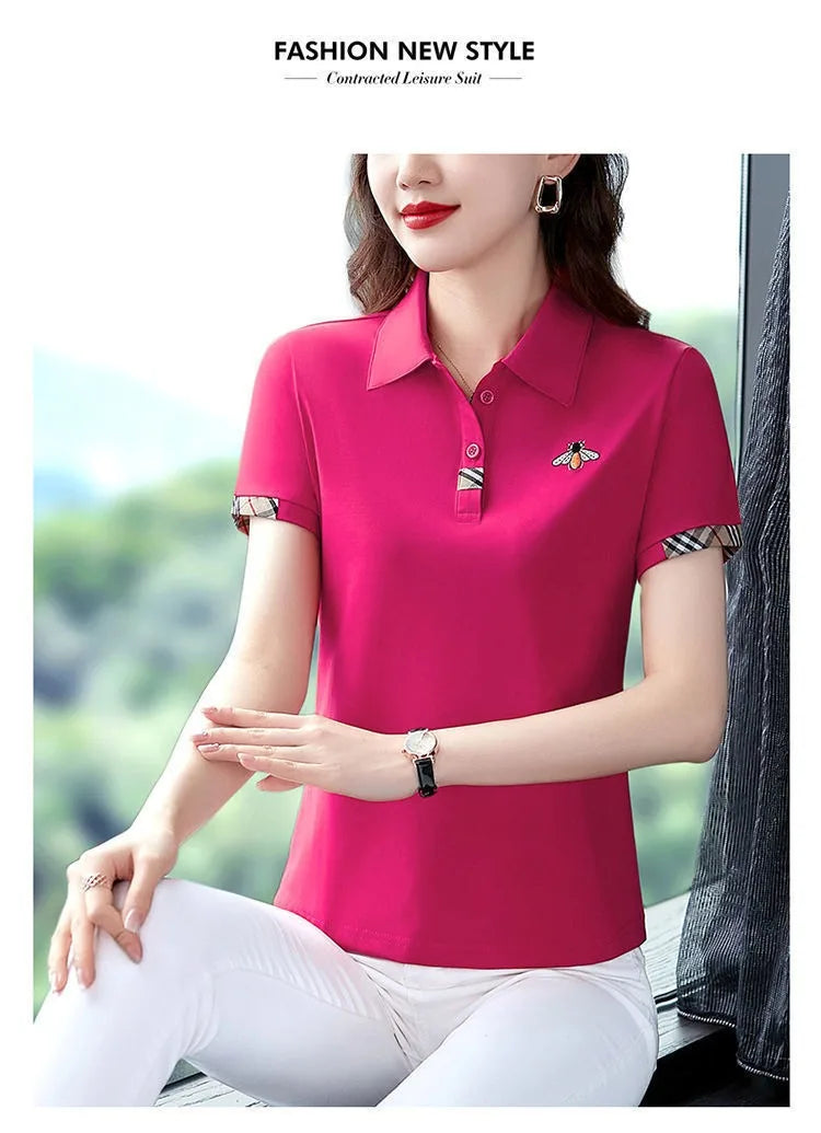 Summer New Fashion All-Matching Polo Collar Top T-shirt Female 2023 Korean Style Loose Casual Short Sleeve Women's Polo Shirt