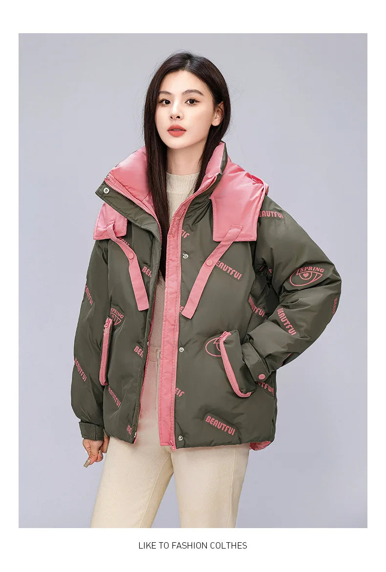 Women Pink Gothic Hoodies Parka 90s Vintage Jacket Overcoat Warm Thicken Coat Harajuku Padded Jacket Clothes Winter Autumn 2024