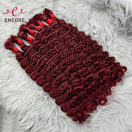 22Inch 100% Human Hair Bundle No Weft Deep Wave Curly Brazilian Virgin Hair for Boho Braid Burgundy 1 2 3 Bundles Hair for Women Viralgem Store