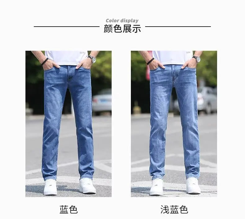 Trend in jeans men thin straight base big size casual denim long pants DN0556