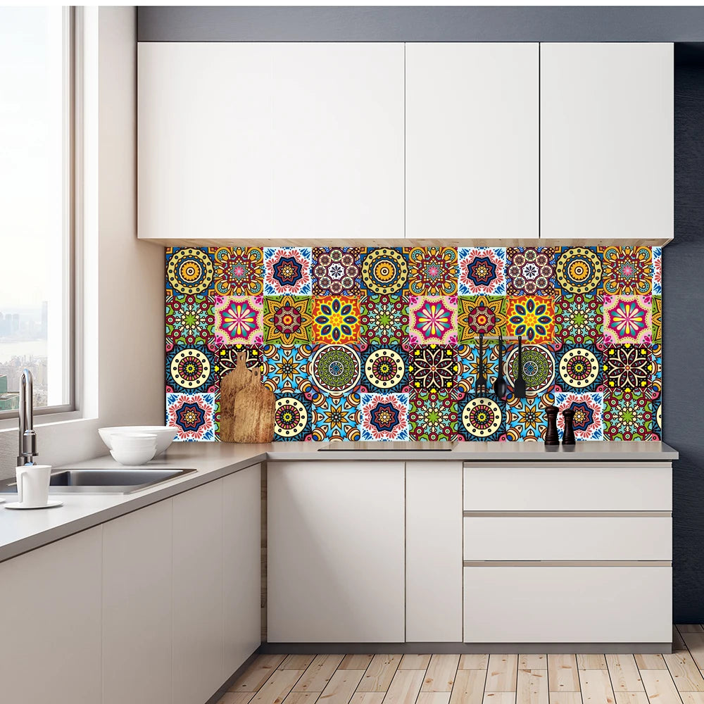 16pcs/set Black & White Tiles Sticker Kitchen Backsplash Wardrobe Bathroom Waterproof Peel & Stick Bright Film Art Wall Decals