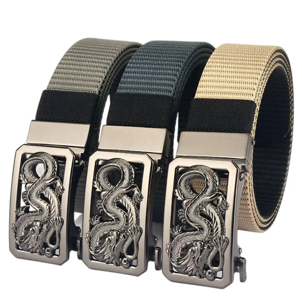 SupSindy New Man Double-sided Nylon Belt Dragon Rotate Metal Automatic Buckle Canvas Belts for Men Jeans Waistband Bicolor Strap Viralgem Store
