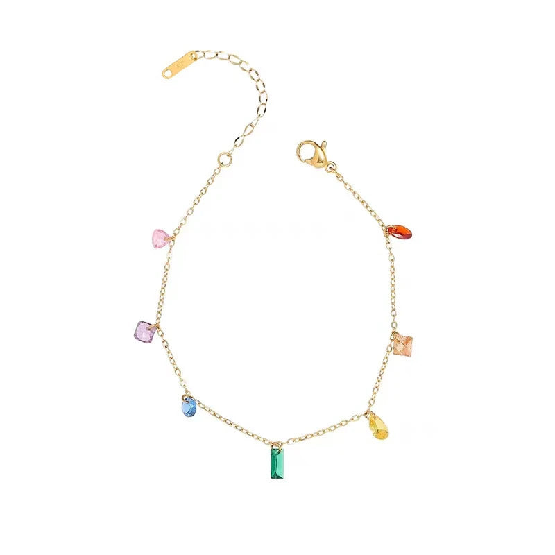 316L Stainless Steel New Fashion Fine Jewelry Colorful Zircons Different Shapes Charm Chain Necklaces Bracelets Anklet For Women