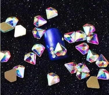 100pcs AB clear Rhinestone 4-10mm Nail Art Shape Top Crystal AB Czech Crystal Rhinestone Flatback Elongated Glass Stones ZZ15244