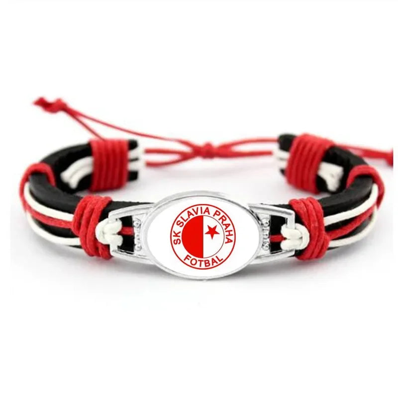 1PC Czech Republic  AC Sparta Praha Fotbal Charms Genuine Leather Bracelet Bangles Hand Braided Jewelry Dropshipping