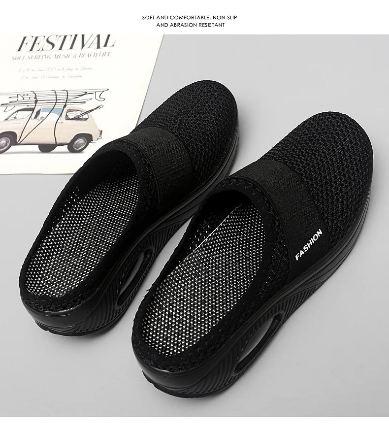 Women Wedge Slippers Anti-slip Casual Female Sandals Platform Retro Summer thick sole air cushion shock absorption outdoor Shoes