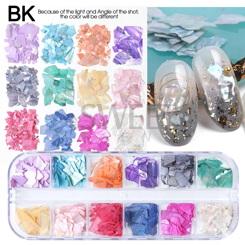 12 Grids Opal Dream Crystal Sequins Nail Flake Galaxy Iridescent Aurora 3D Paillette for Winter Autumn Manicure Decoration SWYFH Viralgem Store