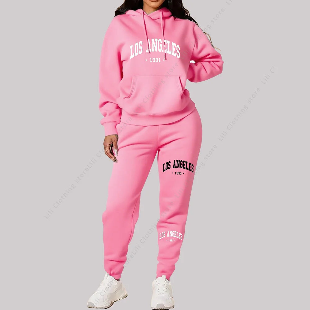 Women Sets Hoodies Pants 2 Piece Outfits Aesthetic Sportswear Sweatsuit Los Angeles Letter Print Suit Ladies Tracksuit Plus Size Viralgem Store