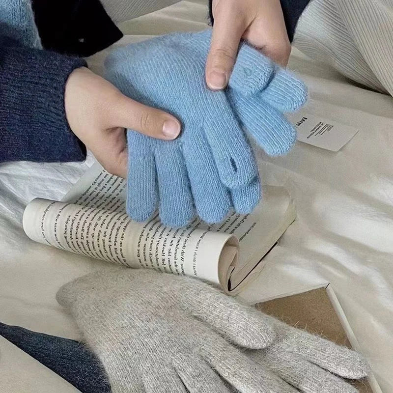 1Pair Autumn Winter Warm Gloves Wool Knitted Touchscreen Gloves Full Finger Mittens Outdoor Skiing Ride Casual Windproof Guantes