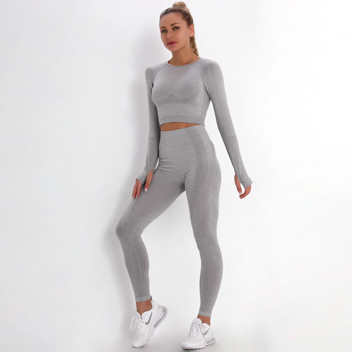 Women Seamless Gym Set Long Sleeve Top High Waist Belly Control Sport Leggings Gym Clothes Seamless Sport Suit Sexy Booty Girls Viralgem Store