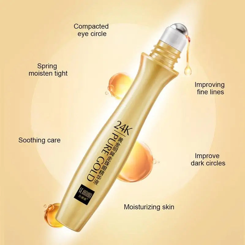 24K Gold Bright Eye Roller Eye Cream Hydrating Moisturizing Eye Serum Eye Care Dark Circles Removal Anti Eye Bags 15ml L2P8