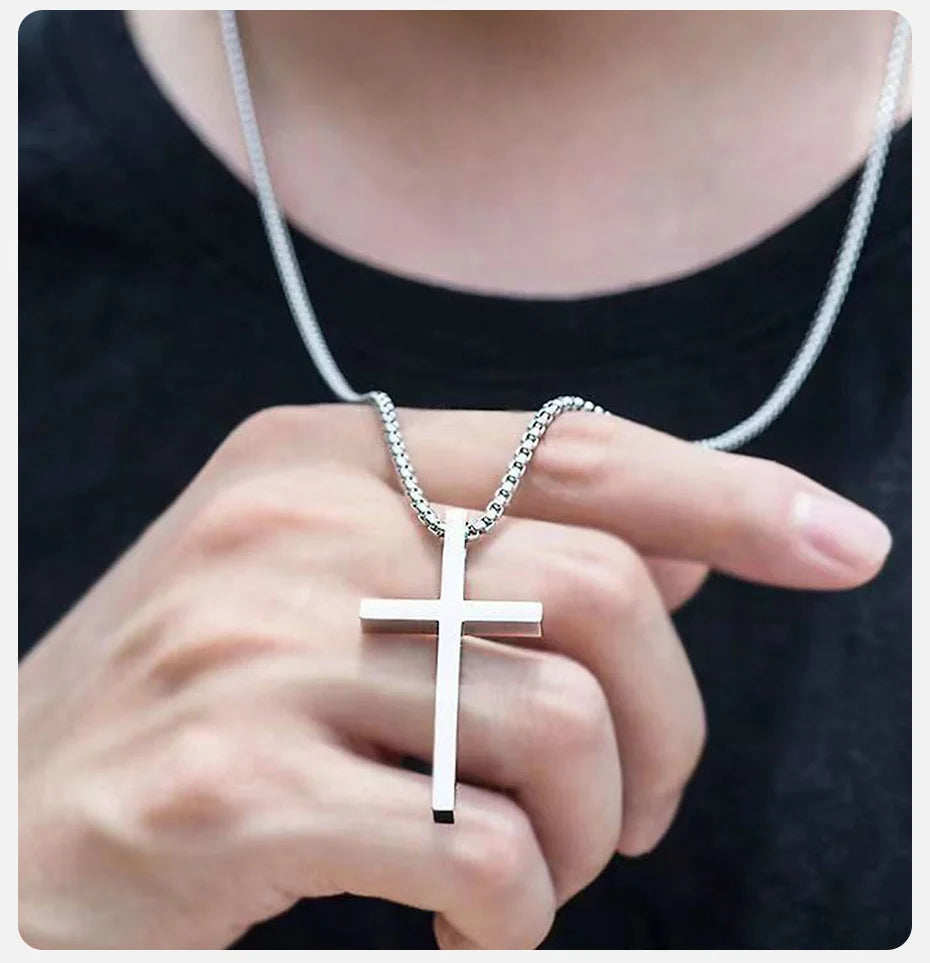 Vnox Cross Necklace for Men Women, Silver Color Plain Cross Pendant Collar with Stainless Steel Box Chain Viralgem Store