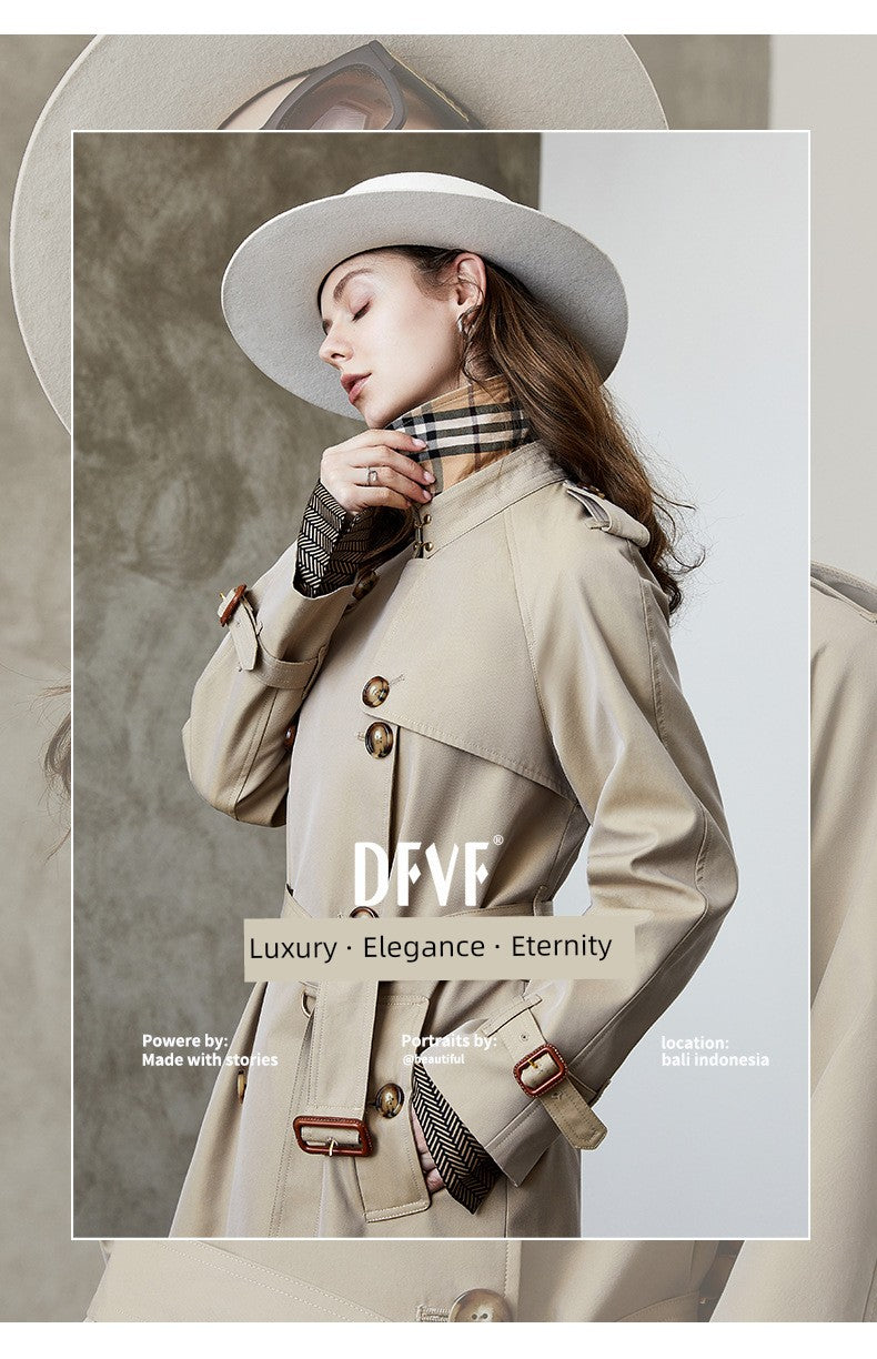 2024 Yi Element Spring & Fall New Arrival Chameleon Khaki Long Trench Coat British Style Work Clothing Trench Coat for Women In Stock