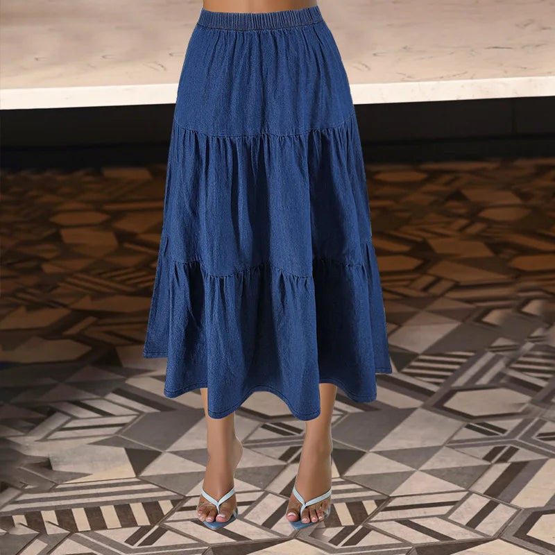 XL-5XL Plus Size Clothes 2024 Women's Button A-line High Waist Denim Skirt Office Lady Midi Jean Skirts Autumn Winter Skirt