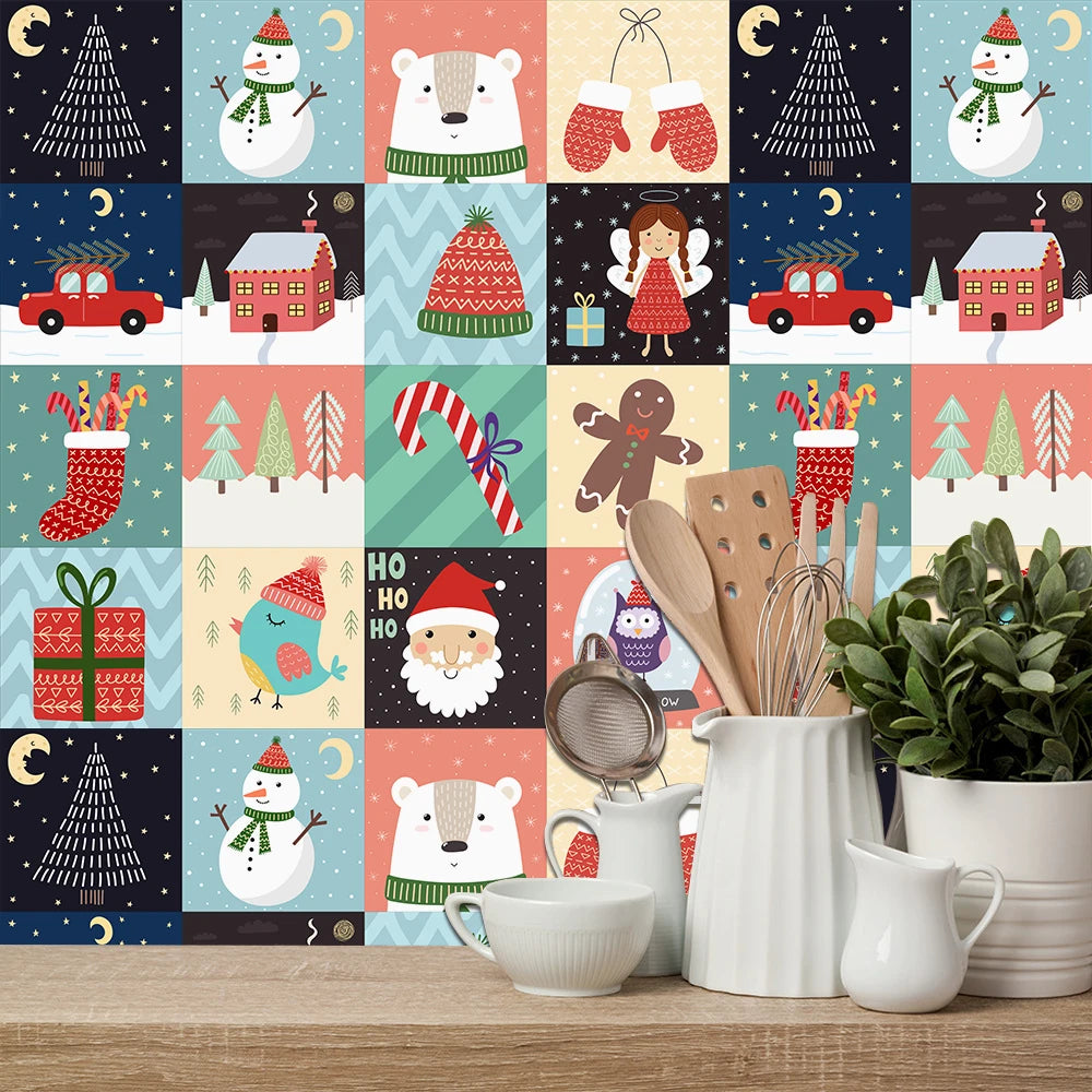 16pcs/set Black & White Tiles Sticker Kitchen Backsplash Wardrobe Bathroom Waterproof Peel & Stick Bright Film Art Wall Decals