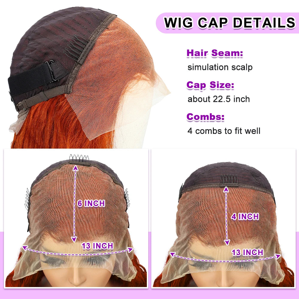 Swupod 13x4 13x6 220% Density Transparent HD Lace Front Wig for Women Deep Wave Remy Human Hair Ginger Orange 350# Loose Curly