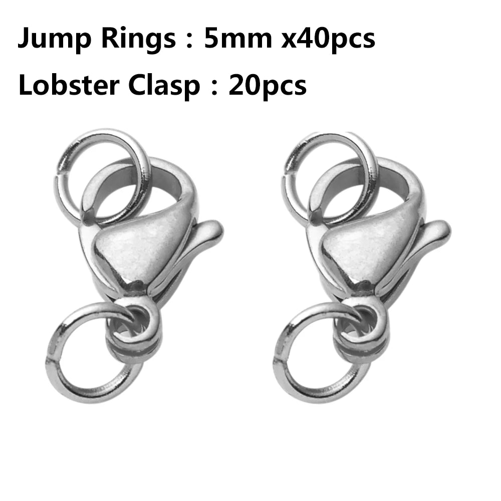20-40pcs Gold Stainless Steel Lobster Clasps Hooks Connectors Jump Rings For Bracelet Necklace Chain DIY Jewelry Making Findings