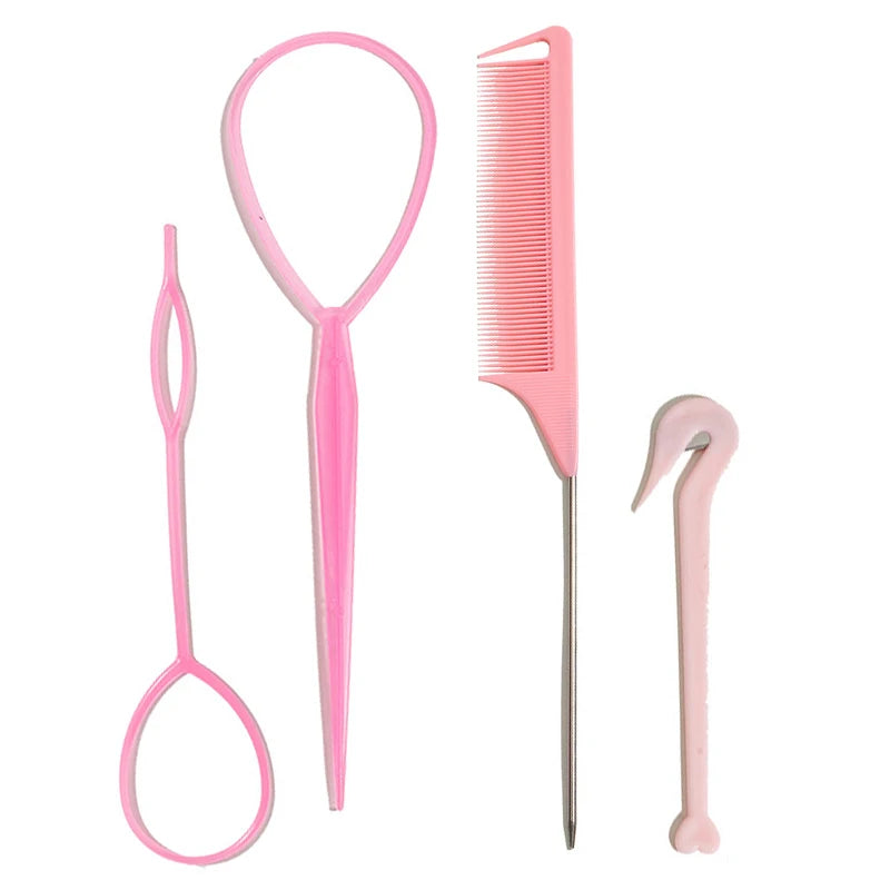 4pcs/set French Braiding Tool Loop Hair Styling Elastic Hair Bands Rat Tail Comb Women Girls Hairdressing Braiders Tool Loop
