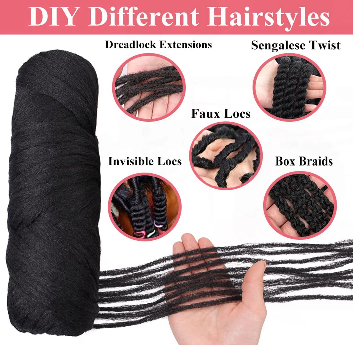 8pc Brazilian Wool Hair Synthetic Crochet Hair Extensions for Women African Hair Yarn for Braiding Senegalese Twist Fake Hair