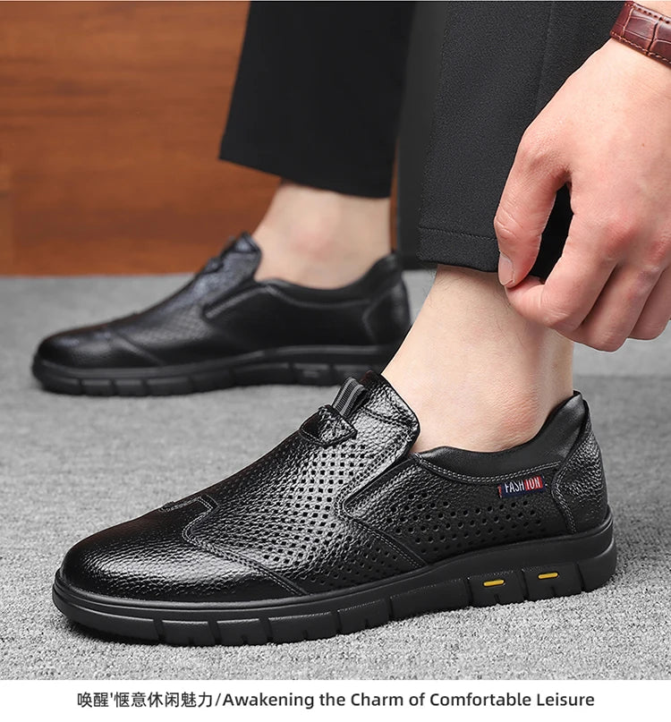 Summer Breathable Sandals for Men, Men's Cowhide Shoes, Hand-woven, Business Formal Leather Sandals, Dad's Shoes