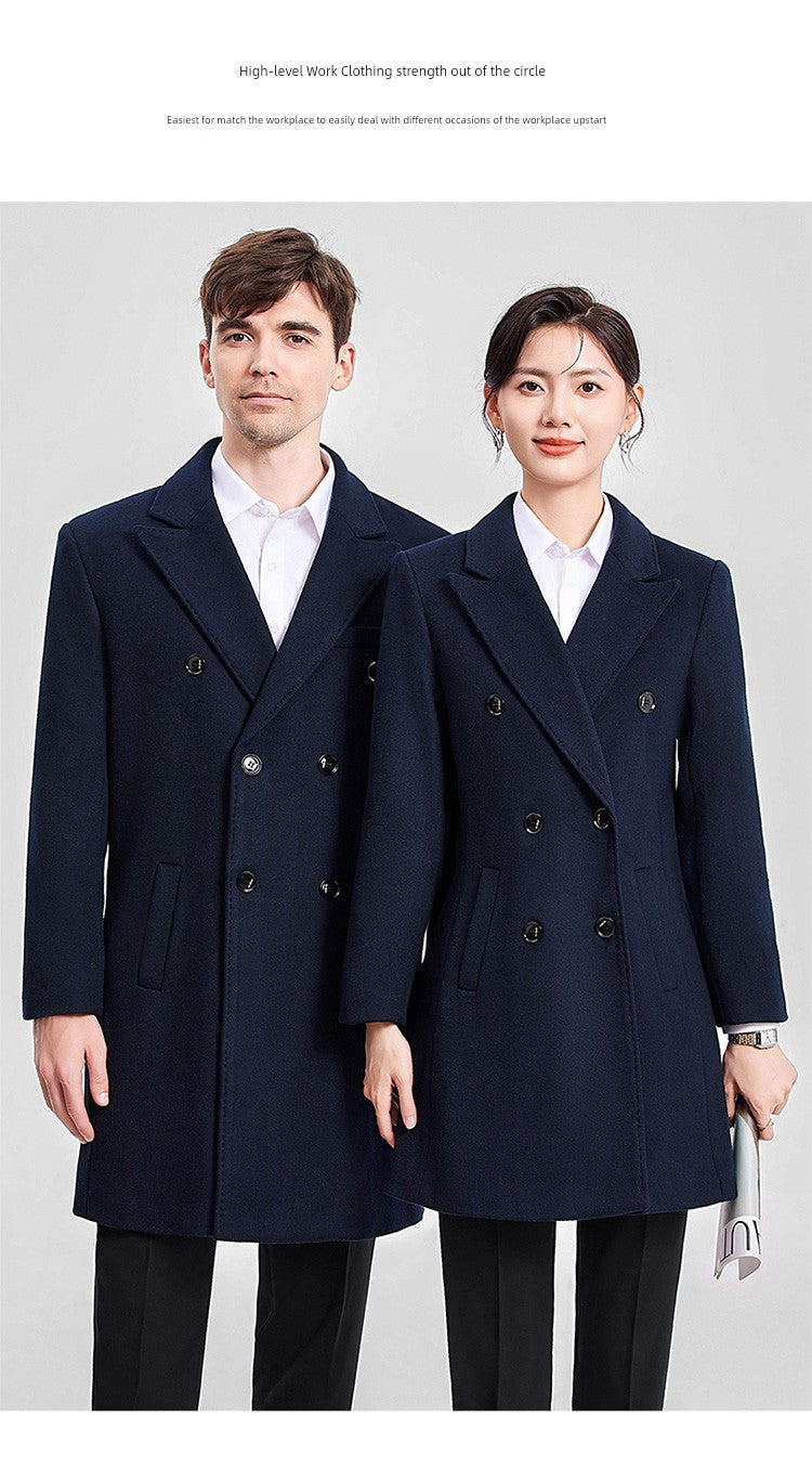 Woolen Coat Winter Thickened New Double Breasted Suit Coat Hotel Manager Work Clothes Mid Length Long Length Trench Coat Viralgem Store