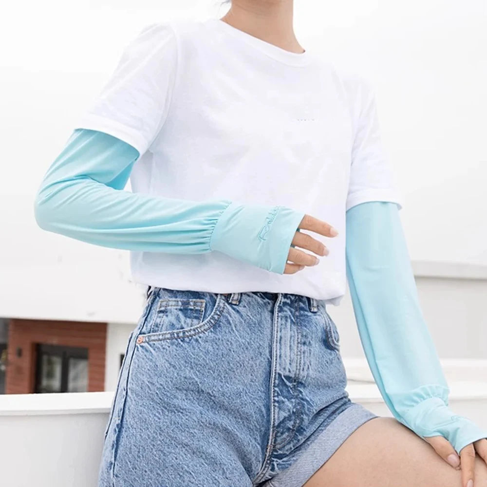 1 Pair Summer Ice Silk Sleeves For Men And Women Outdoor UV Protection Cycling Sleeve Arm Sun Screen Protection Sleeves Loose