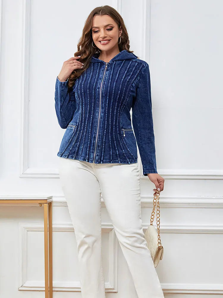 Women's plus Size Casual Denim Jacket Loose Fit Classic Style Button Detailing Long Sleeve Blue Jeans Jacket