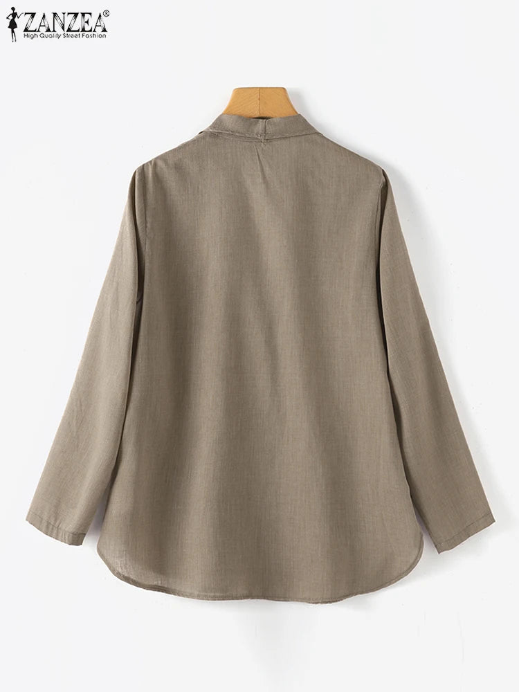 Women Solid Blazer 2024 Autumn ZANZEA Fashion Long Sleeve Outerwear Casual Loose Lapel Collar Coat Vintage Pocket Thin Jackets