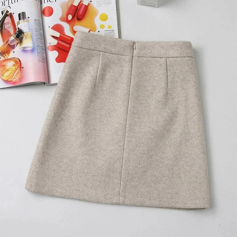 Woolen Skirt Women Winter Autumn Mini Skirts A Line Wrap Hip Korean Fashion A Line Harajuku Faldas Black Skirt