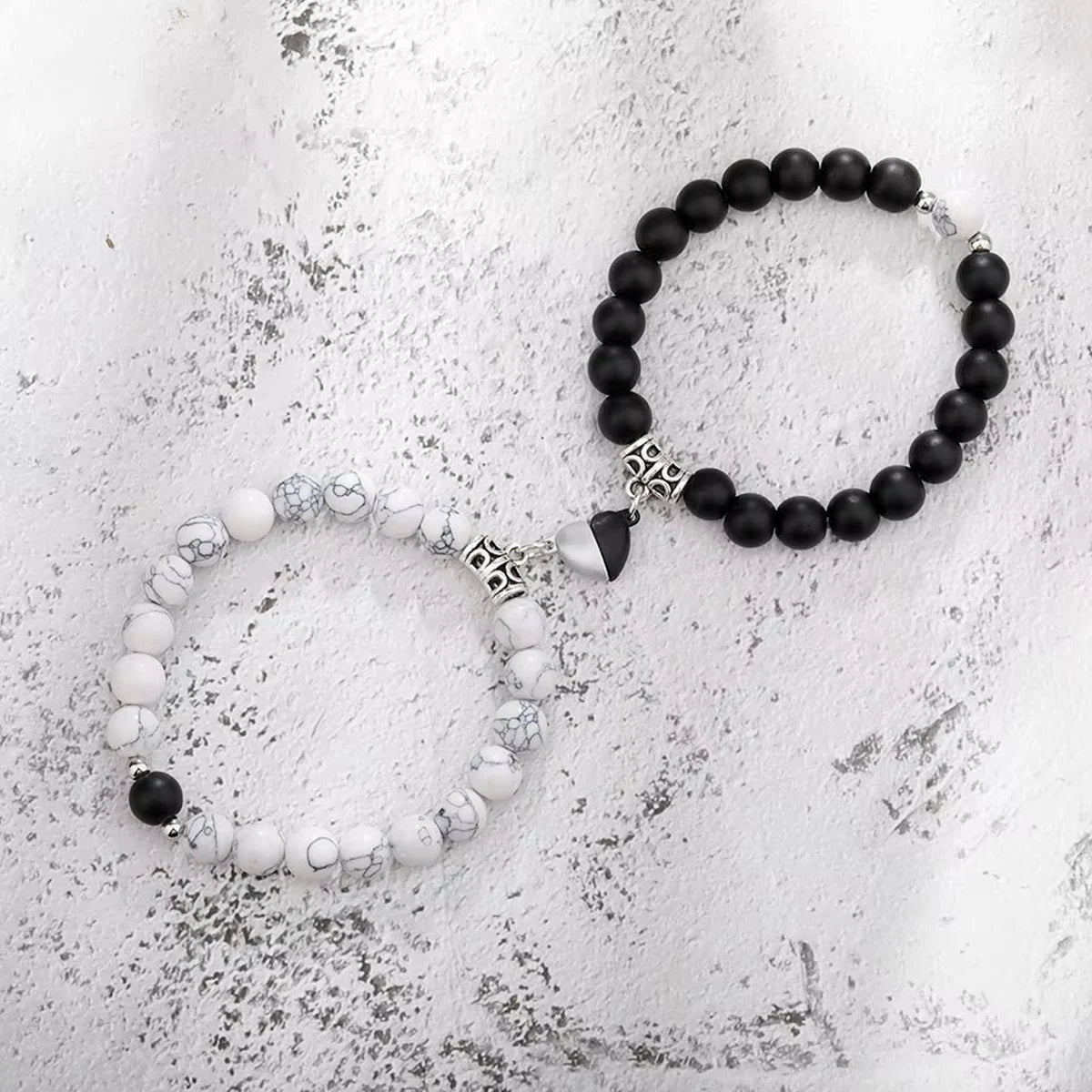 2Pcs/Set Natural Stone Beaded Heart Magnet Attraction Couple Bracelets For Women Men Simple Love Relationship Bracelet Jewelry Viralgem Store