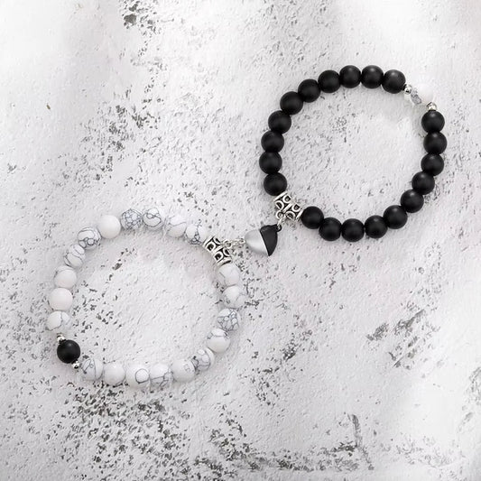 2Pcs/Set Natural Stone Beaded Heart Magnet Attraction Couple Bracelets For Women Men Simple Love Relationship Bracelet Jewelry Viralgem Store