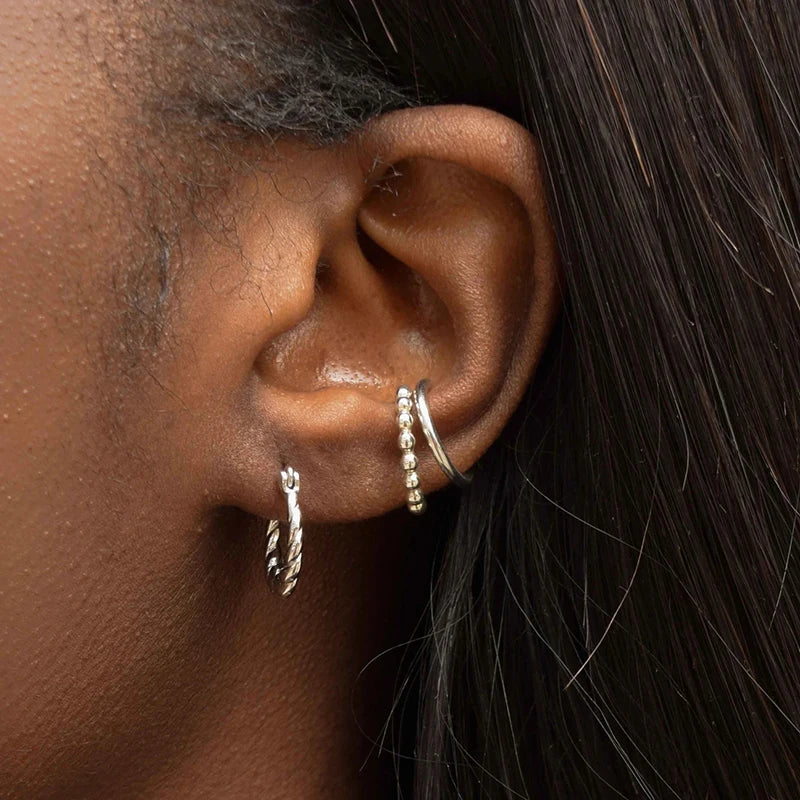 925 Sterling Silver Ear Needle Vintage Small Hoop Earring for Women Geometry Round Silver Earrings Party Fashion Jewelry Gift