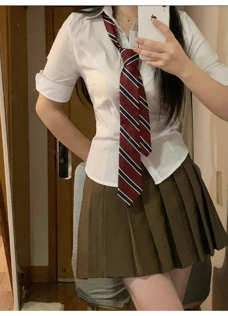 V Neck White Blouses Women Japan Korean Fashion Shirt Chic Harajuku Preppy Elegant Casual JK Slim Bandage Y2k Blusas Cute Tops